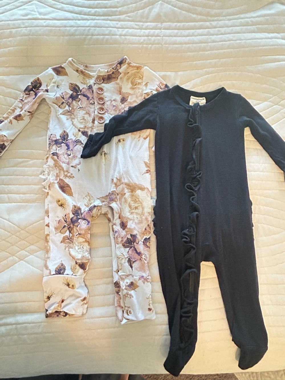 0-3M Posh Peanut AND Spearmint Love Ruffled Rompers